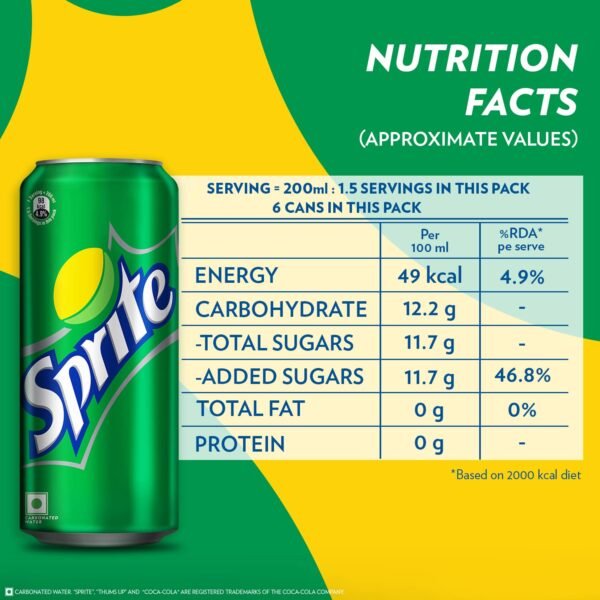 Sprite Lemon-Lime Flavoured Cold Drink | Refreshing Taste | Clear Soft Drink with No Added Colours | Recyclable Can, 300 ml (Pack of 6) - Image 4